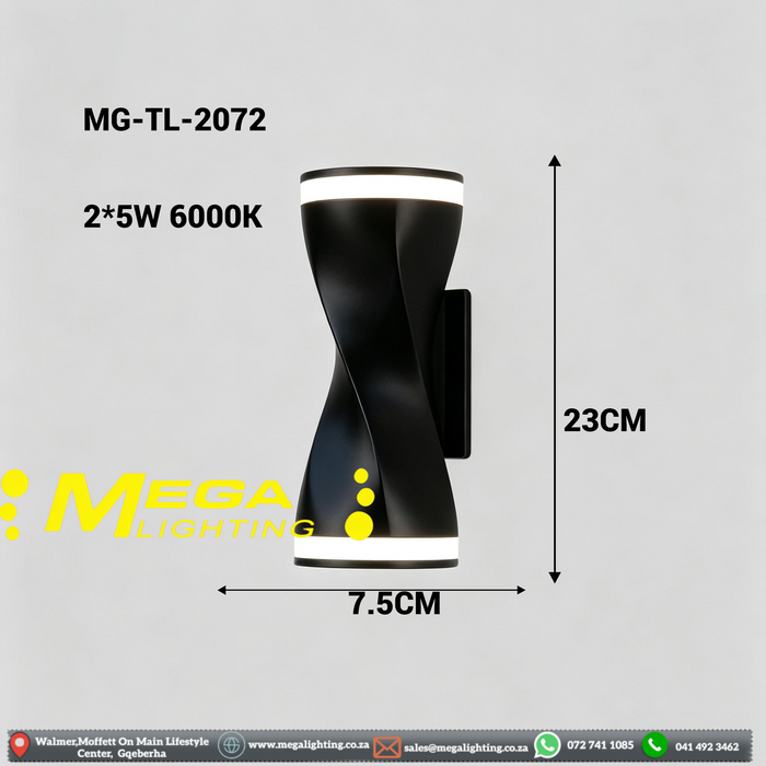 MG‑TL‑2072 twisted‑modern outdoor LED up‑down wall light waterproof solid‑metal exterior sconce MEGA LIGHTING South Africa