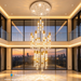 Waterfall Bubble Crystal Chandelier, 23+4 LED, 2.5m adjustable height, 3 colour modes, polished gold bubble crystal tube staircase light MEGA LIGHTING South Africa