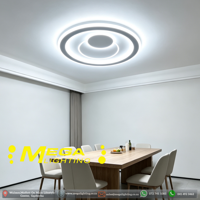 50cm modern layered round‑square LED ceiling light 3‑colour changing flush‑mount wall‑switch control MEGA LIGHTING South Africa