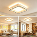 50x50cm MEGA LIGHTING modern layered wavy LED ceiling light with warm white lighting, three-tiered wavy frame, installed in a cozy living room setting