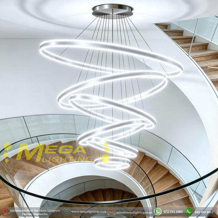 Modern ring LED pendant light 7 sizes 30‑120cm 3‑color switchable adjustable height MEGA LIGHTING South Africa