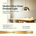 Modern silver dome pendant light with 36cm wide shade, 100cm adjustable cord and E27 lamp base, polished silver decorative hanging lamp for dining table kitchen island bar counter, MEGA LIGHTING South Africa