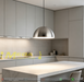 Modern silver dome pendant light with 36cm wide shade, 100cm adjustable cord and E27 lamp base, polished silver decorative hanging lamp for dining table kitchen island bar counter, MEGA LIGHTING South Africa