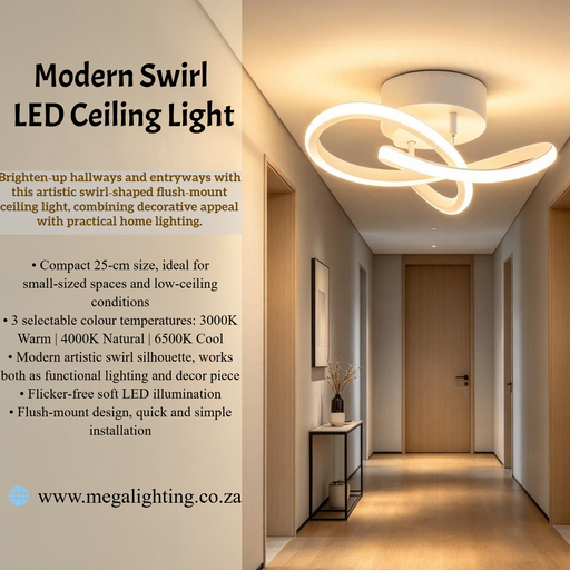 Modern Swirl LED Ceiling Light 25cm flush‑mount 3‑colour changing for low ceilings MEGA LIGHTING South Africa