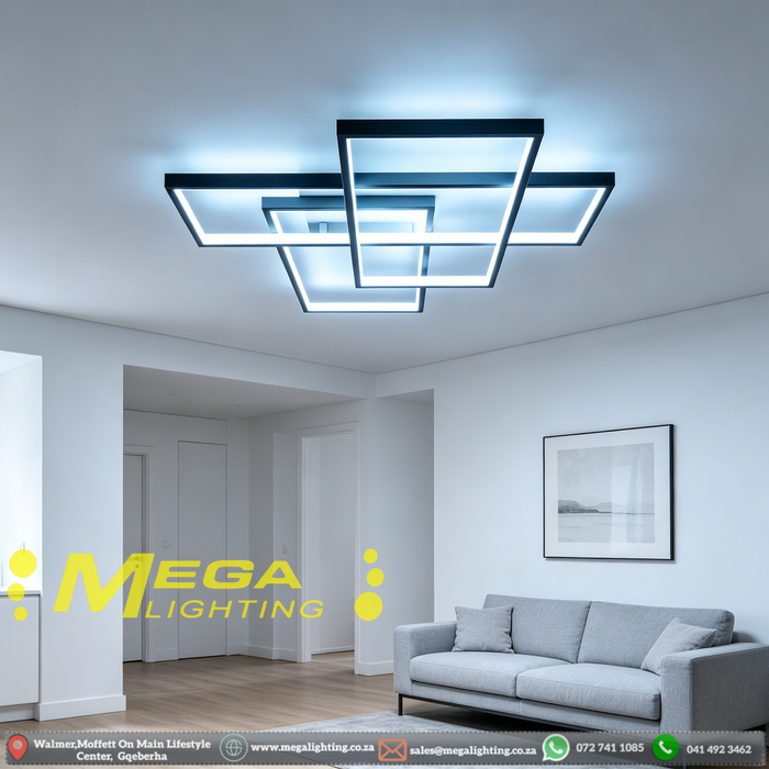 Modern LED Ceiling Lights, Black Chandelier 68W Flush Mount Ceiling Lamp with Remote 3 Squares Ceiling Light Fixtures for Living Dining Room Bedroom Kitchen | MEGA LIGHTING