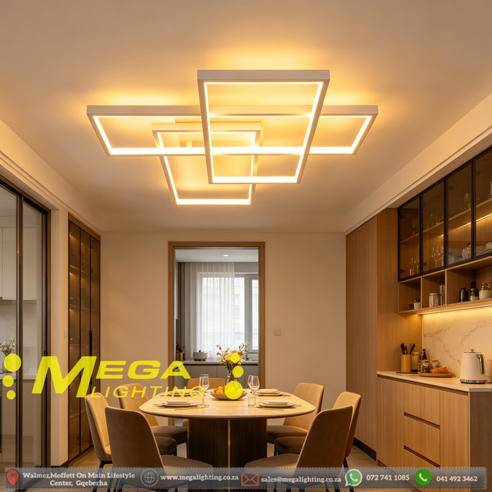 Modern LED Ceiling Lights, Black Chandelier 68W Flush Mount Ceiling Lamp with Remote 3 Squares Ceiling Light Fixtures for Living Dining Room Bedroom Kitchen | MEGA LIGHTING