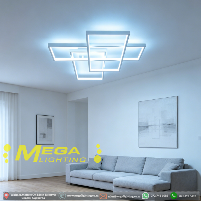 Modern LED Ceiling Lights, Black Chandelier 68W Flush Mount Ceiling Lamp with Remote 3 Squares Ceiling Light Fixtures for Living Dining Room Bedroom Kitchen | MEGA LIGHTING