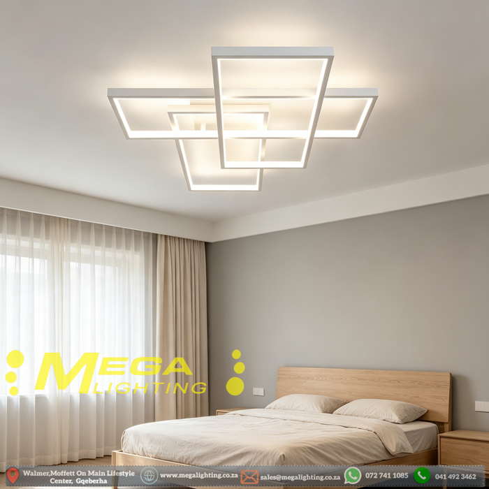 Modern LED Ceiling Lights, Black Chandelier 68W Flush Mount Ceiling Lamp with Remote 3 Squares Ceiling Light Fixtures for Living Dining Room Bedroom Kitchen | MEGA LIGHTING