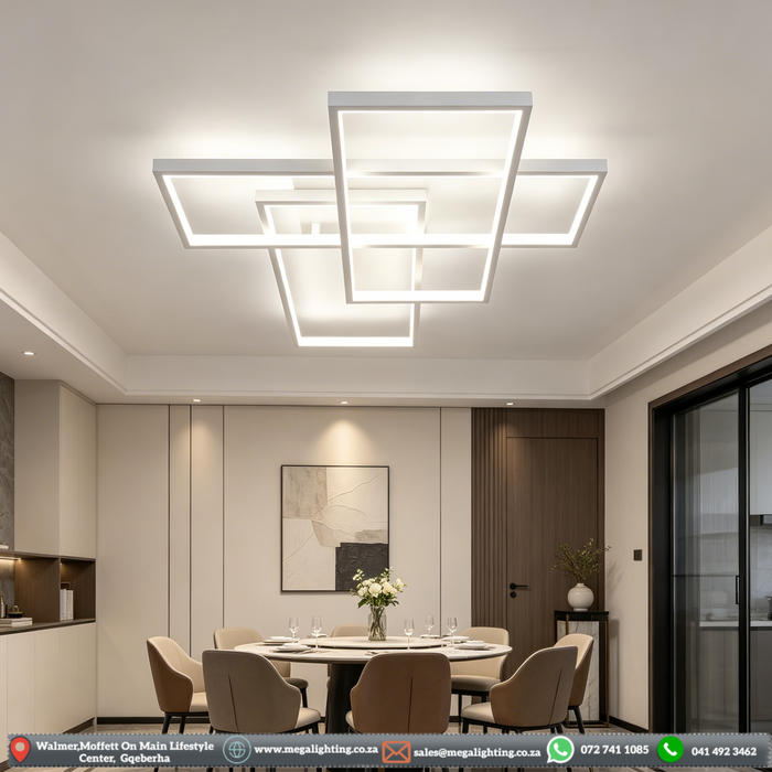 Modern LED Ceiling Lights, Black Chandelier 68W Flush Mount Ceiling Lamp with Remote 3 Squares Ceiling Light Fixtures for Living Dining Room Bedroom Kitchen | MEGA LIGHTING