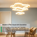 3-tier white cloud-shaped LED chandelier installed above a modern dining table, emitting warm white light – Mega Lighting