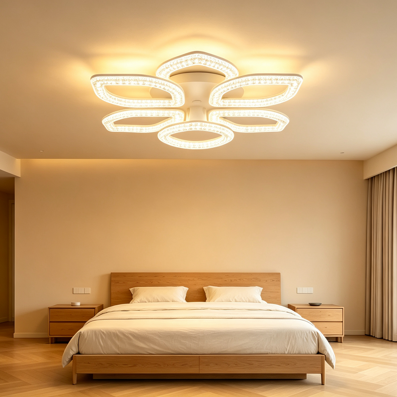 Modern 5-Petal Crystal LED Flush Ceiling Light – 688mm | 3-Color Dimmable