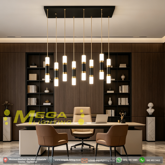 Modern Black & Gold linear LED pendant light L65×W25cm, 3-colour switchable 3000K 4000K 6500K, 100cm adjustable hanging height minimalist hanging lamp for dining room living room home office, MEGA LIGHTING South Africa