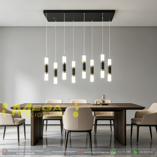 Modern Black & Gold linear LED pendant light L65×W25cm, 3-colour switchable 3000K 4000K 6500K, 100cm adjustable hanging height minimalist hanging lamp for dining room living room home office, MEGA LIGHTING South Africa