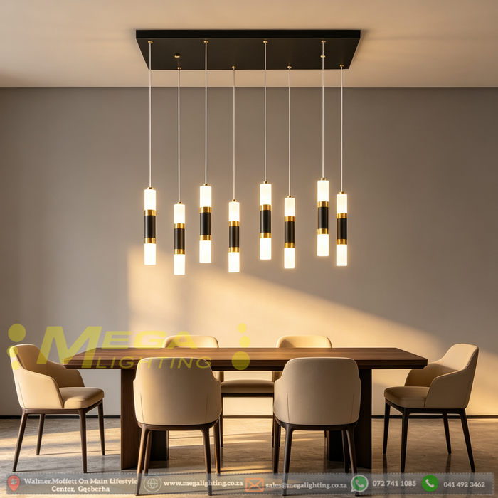 Modern Black & Gold linear LED pendant light L65×W25cm, 3-colour switchable 3000K 4000K 6500K, 100cm adjustable hanging height minimalist hanging lamp for dining room living room home office, MEGA LIGHTING South Africa