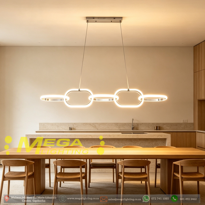 Modern Chain‑Link LED Pendant Light wrought iron acrylic 3‑colour switchable adjustable height 100cm for dining living bedroom MEGA LIGHTING South Africa