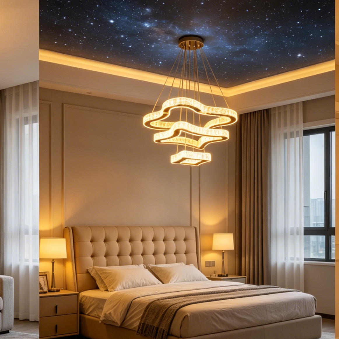 Modern Crystal LED Chandelier 3-Colour Dimmable