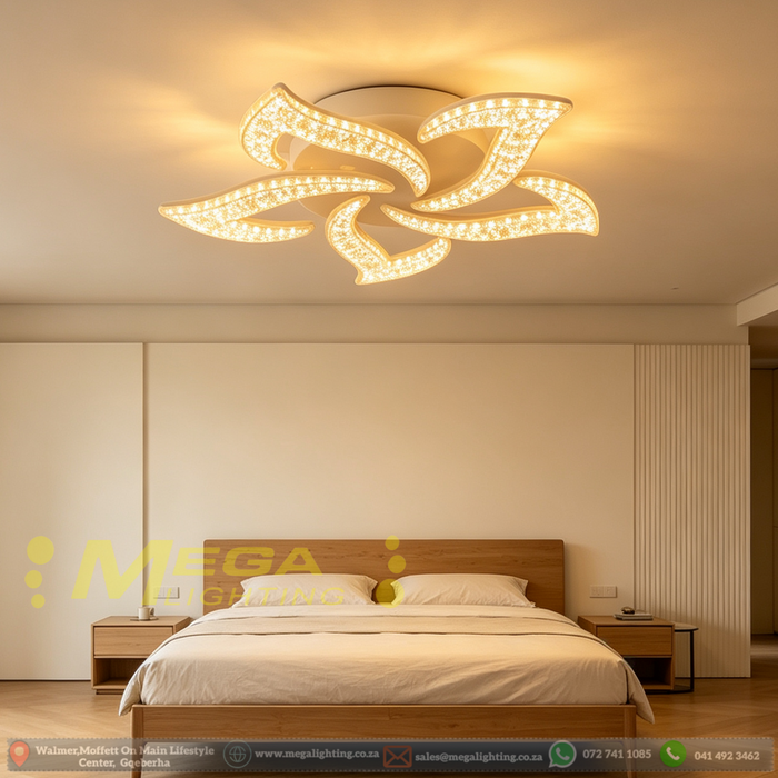 Modern Crystal Petal LED Ceiling Light – 520mm | 3-Color Dimmable (3000K/4000K/6500K) | Crushed Crystal Acrylic Flush Mount for Living Room, Dining Room, Bedroom & Kitchen | MEGA LIGHTING South Africa