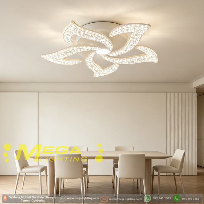 Modern Crystal Petal LED Ceiling Light – 520mm | 3-Color Dimmable (3000K/4000K/6500K) | Crushed Crystal Acrylic Flush Mount for Living Room, Dining Room, Bedroom & Kitchen | MEGA LIGHTING South Africa