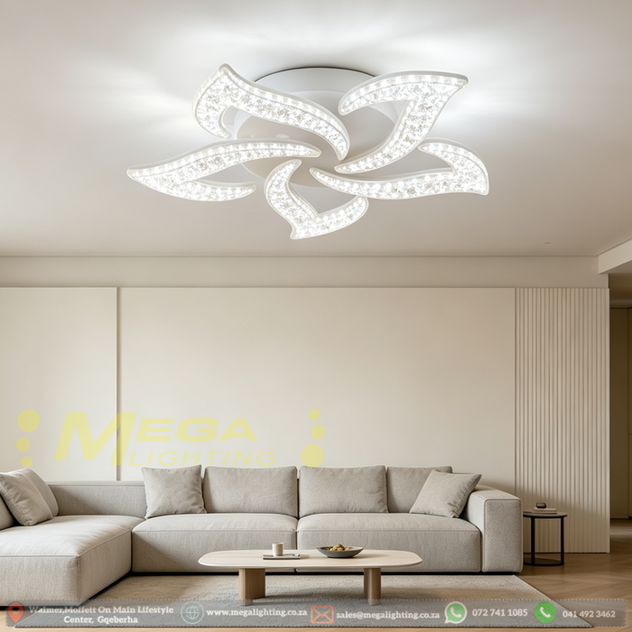 Modern Crystal Petal LED Ceiling Light – 520mm | 3-Color Dimmable (3000K/4000K/6500K) | Crushed Crystal Acrylic Flush Mount for Living Room, Dining Room, Bedroom & Kitchen | MEGA LIGHTING South Africa