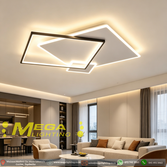Modern Rectangular LED Pendant Light | Black Finish | 3-Colour Adjustable 3000K/4000K/6500K for Living Room Bedroom Study Home Use | MEGA LIGHTING