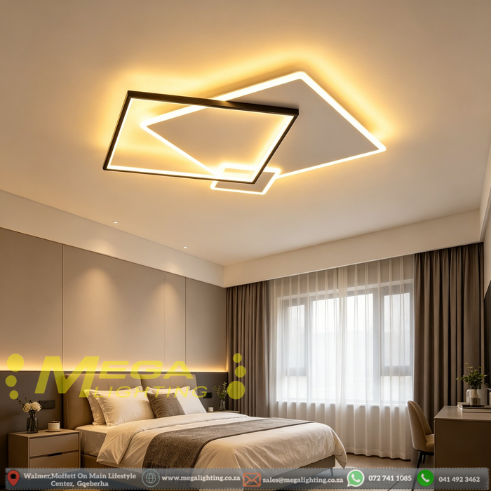Modern Rectangular LED Pendant Light | Black Finish | 3-Colour Adjustable 3000K/4000K/6500K for Living Room Bedroom Study Home Use | MEGA LIGHTING