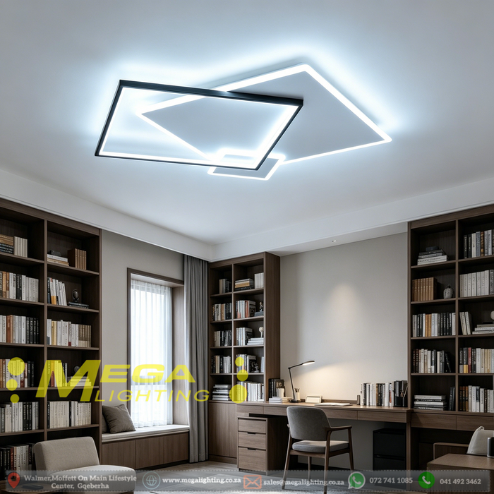 Modern Rectangular LED Pendant Light | Black Finish | 3-Colour Adjustable 3000K/4000K/6500K for Living Room Bedroom Study Home Use | MEGA LIGHTING