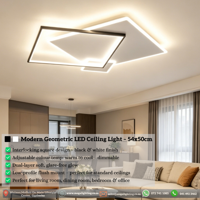 Modern Rectangular LED Pendant Light | Black Finish | 3-Colour Adjustable 3000K/4000K/6500K for Living Room Bedroom Study Home Use | MEGA LIGHTING