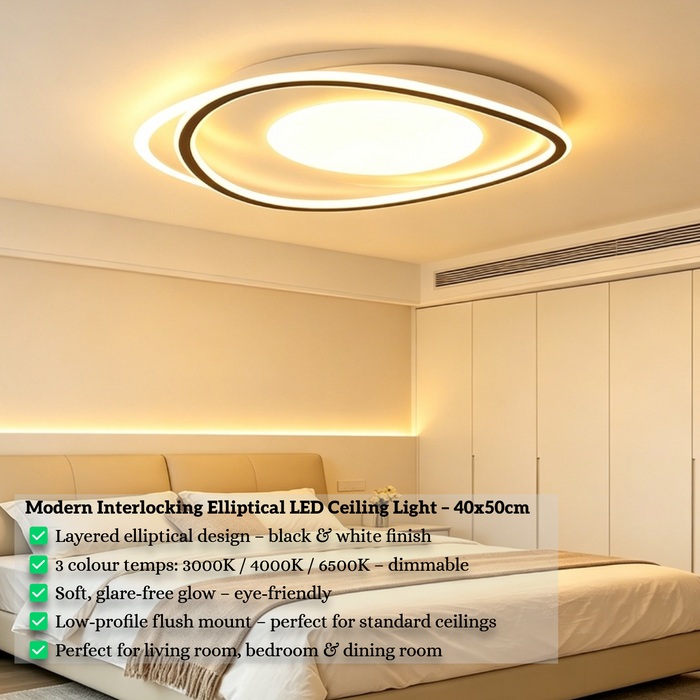 Modern Interlocking Elliptical LED Ceiling Light – 40x50cm | 3‑Colour ...
