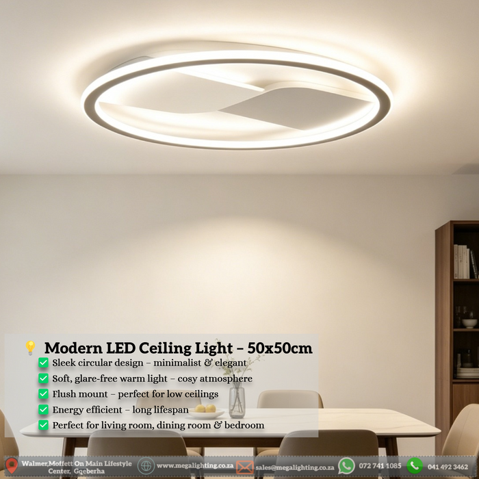 Modern LED Ceiling Light – Sleek Circular Design | 50x50cm | Minimalist Round Fixture for Living Room & Dining Room | MEGA LIGHTING