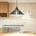 Black and white leaf cut-out pendant lights in modern South African dining room, adjustable 100cm height, 35cm diameter, 3000K/6500K light.
