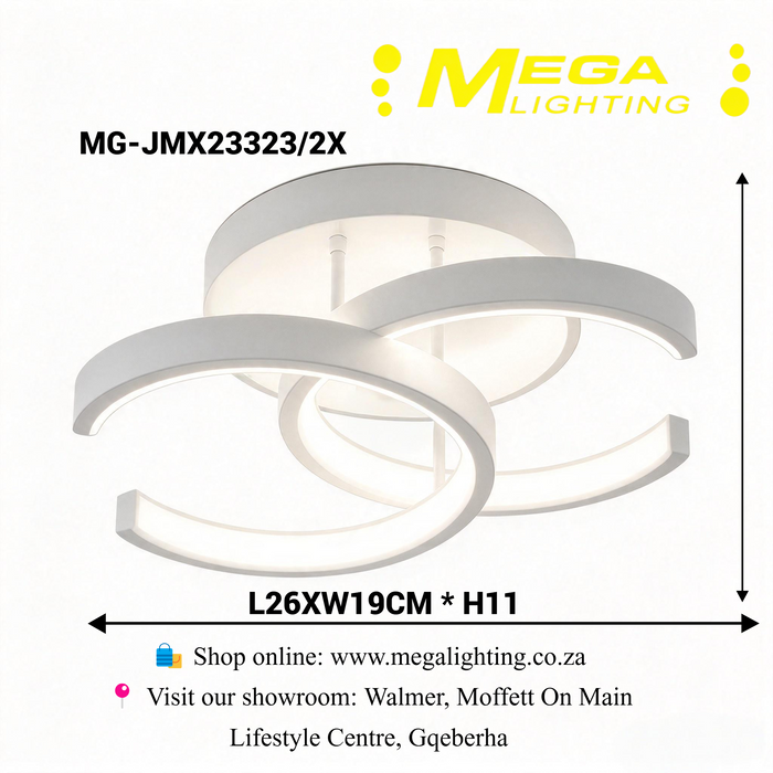 Modern Multi-Curved Interlocking C-Ring LED Ceiling Light L26×W19cm 3-colour switchable MEGA LIGHTING South Africa