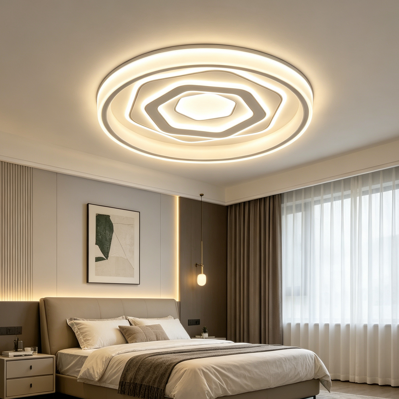 Modern Round LED Ceiling Light 500mm 48W Dimmable 3-Color Temperature