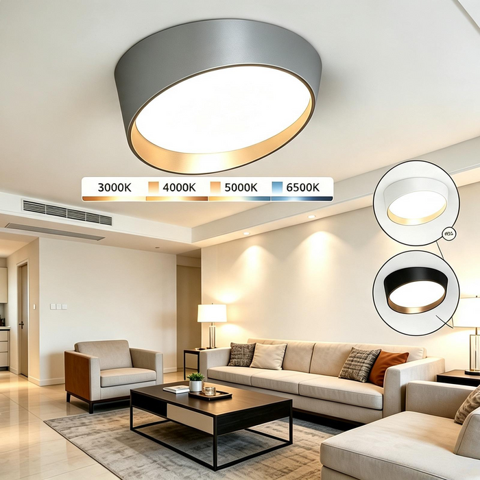 Modern Round LED Flush Mount Ceiling Light Collection – 3 Finishes (Matte White / Matte Black / Matte Grey) | Gold Inner Accent | Dimmable | Energy-Efficient for Living Room, Bedroom & Hallway | MEGA LIGHTING South Africa