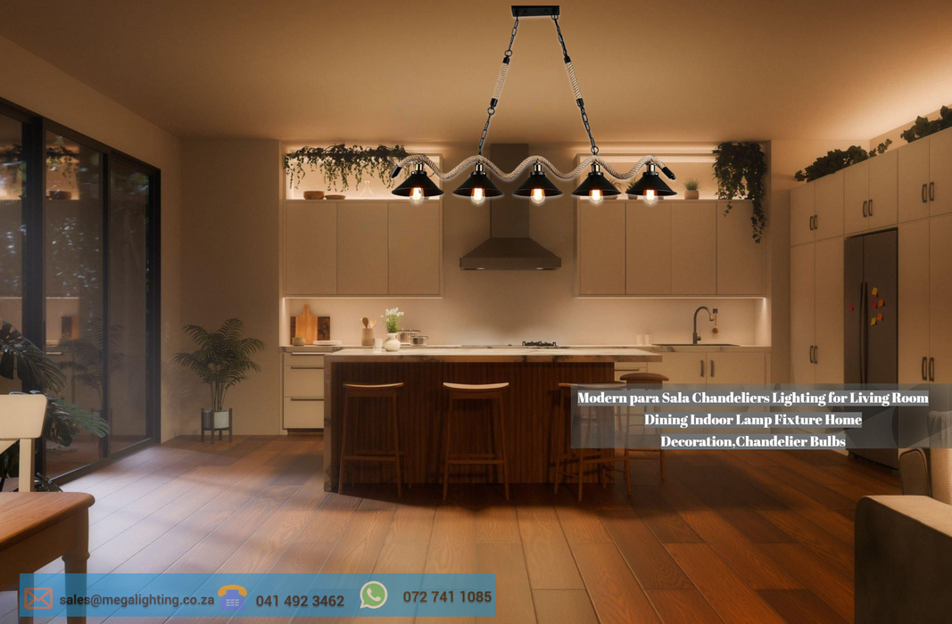 Vintage Rope Style Pendant Lamp 5 Lights/Modern para Sala Chandeliers Lighting for Living Room Dining Indoor Lamp Fixture Home Decoration,Chandelier Bulbs