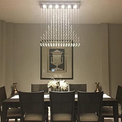 Modern rectangle crystal LED chandelier L80×W30×H80cm, 3-colour dimmable 3000K 4000K 6500K adjustable hanging height luxury pendant lamp for dining room living room, MEGA LIGHTING South Africa