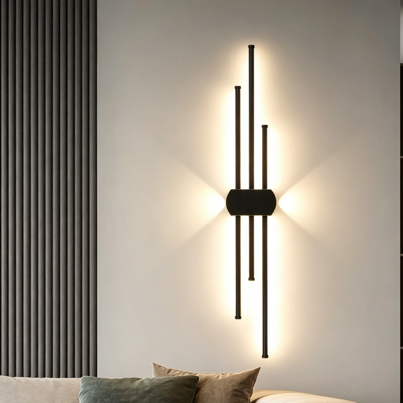 Multi-Rod LED Wall Light | Modern Matte Black Linear Sconce with Staggered Vertical Bars for Living Rooms & Staircases 