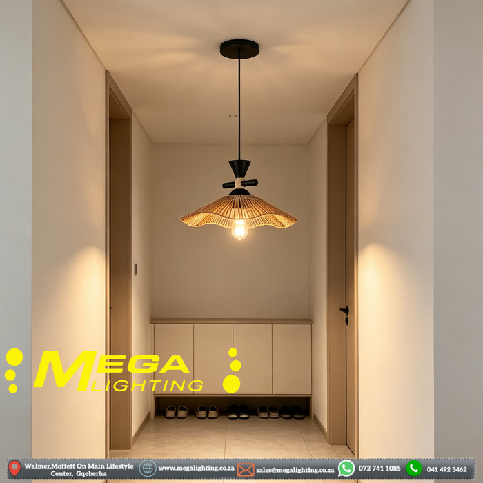 MEG+M250 woven rattan umbrella boho pendant light 30cm adjustable 100cm cord MEGA LIGHTING South Africa