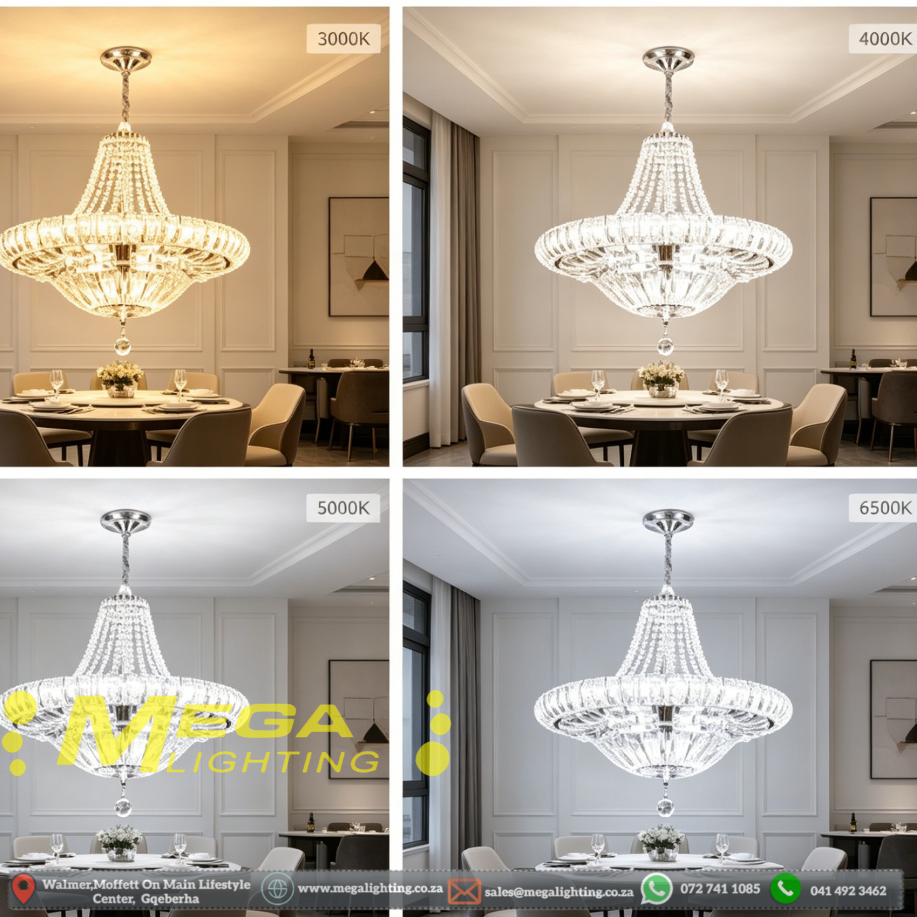 Premium Crystal Chandelier – 4‑Color Temperature, Low‑Hanging Design ...