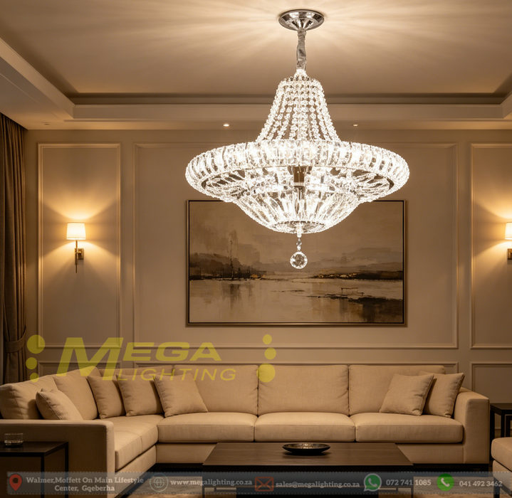 Modern 3‑Colour Changing LED Crystal Chandelier 48cm Diameter for Living Room Hall MEGA LIGHTING South Africa