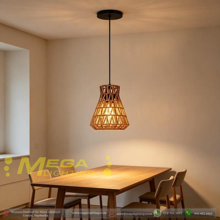 MEG‑M249 rattan woven boho pendant light 31cm×14cm adjustable 100cm cord MEGA LIGHTING South Africa