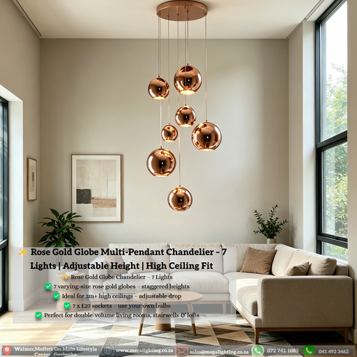 7-Ball Stairwell Long Chandelier | Modern Minimalist Glass Ceiling Lamp | South Africa | MEGA LIGHTING