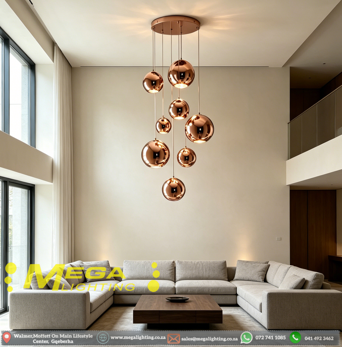 7-Ball Stairwell Long Chandelier | Modern Minimalist Glass Ceiling Lamp | South Africa | MEGA LIGHTING