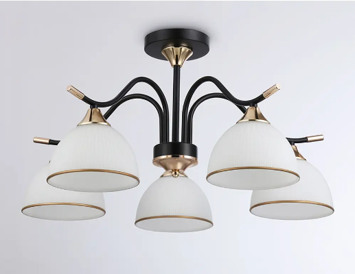 Glass Chandelier 5xE27 black gold metal