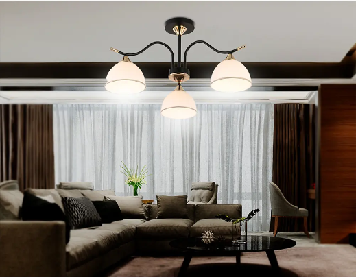 Glass Chandelier 3xE27 black gold metal