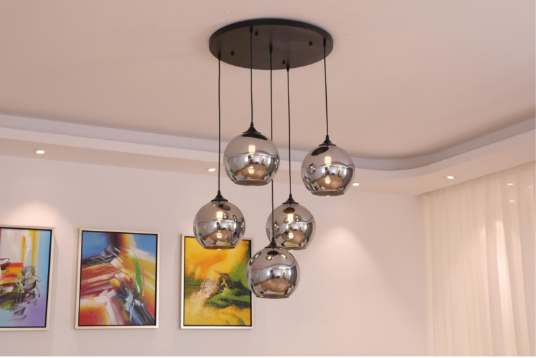 Bollen Hanglamp Smoke Glass – 5 Lichts Rond