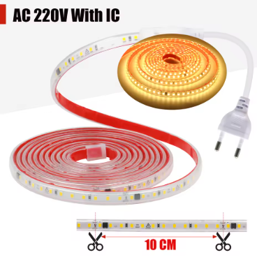 AC 220V LED Strip 3000K 4000K 6000K 120Leds/M Flexible Ribbon Stripe IP65 Waterproof Self Adhesive Tape Strip Chain Light