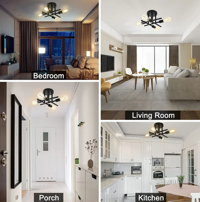 Industrial Ceili Modern Chandelier E27 Vintage Modern Chandelier Close to Ceiling Lighting Black Ceiling Light Fixture Sputnik