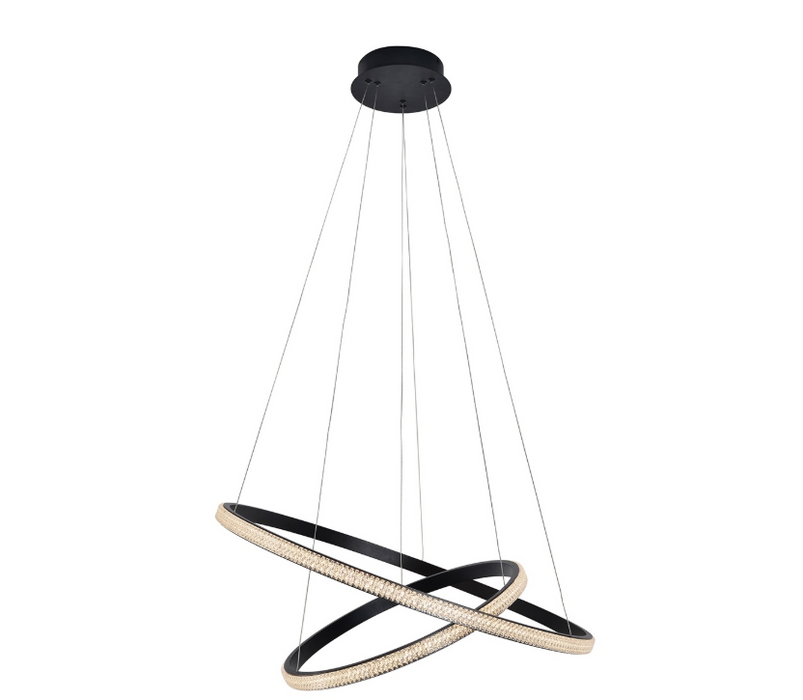 Black LED Modern Pendant Lamp Crystal Ring Double – Metal and Crystal LED Pendant – Black