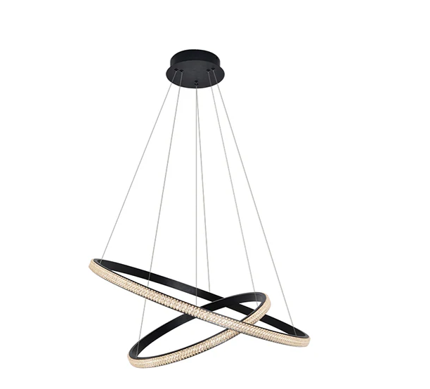 Black LED Modern Pendant Lamp Crystal Ring Double – Metal and Crystal LED Pendant – Black