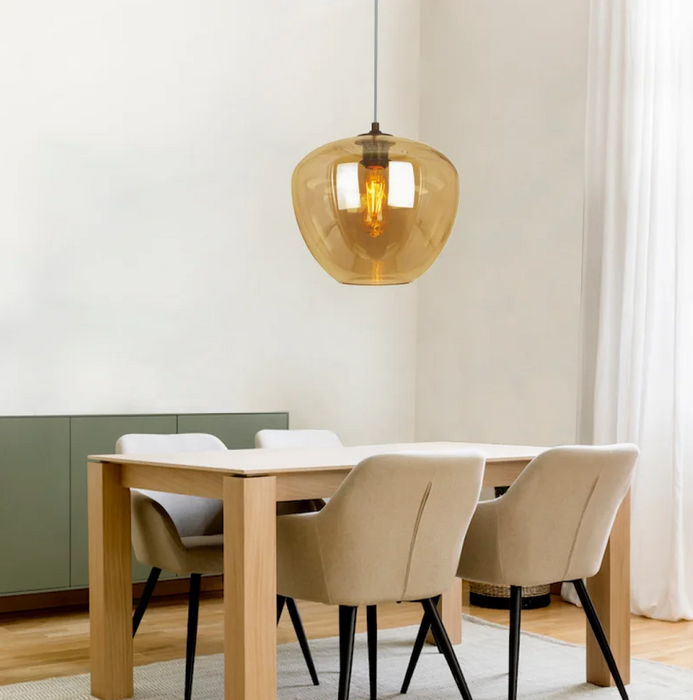 Modern Vintage Glass Globe Pendant Light Smoked Amber Shade with Antique Brass Ceiling Lamp